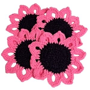 Pink and Purple Crochet Coneflower Coasters -SET OF 4-